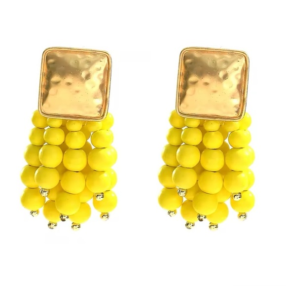 Zara Cascade Beaded Gold and Yellow Beaded Earrings - Picture 4 of 8